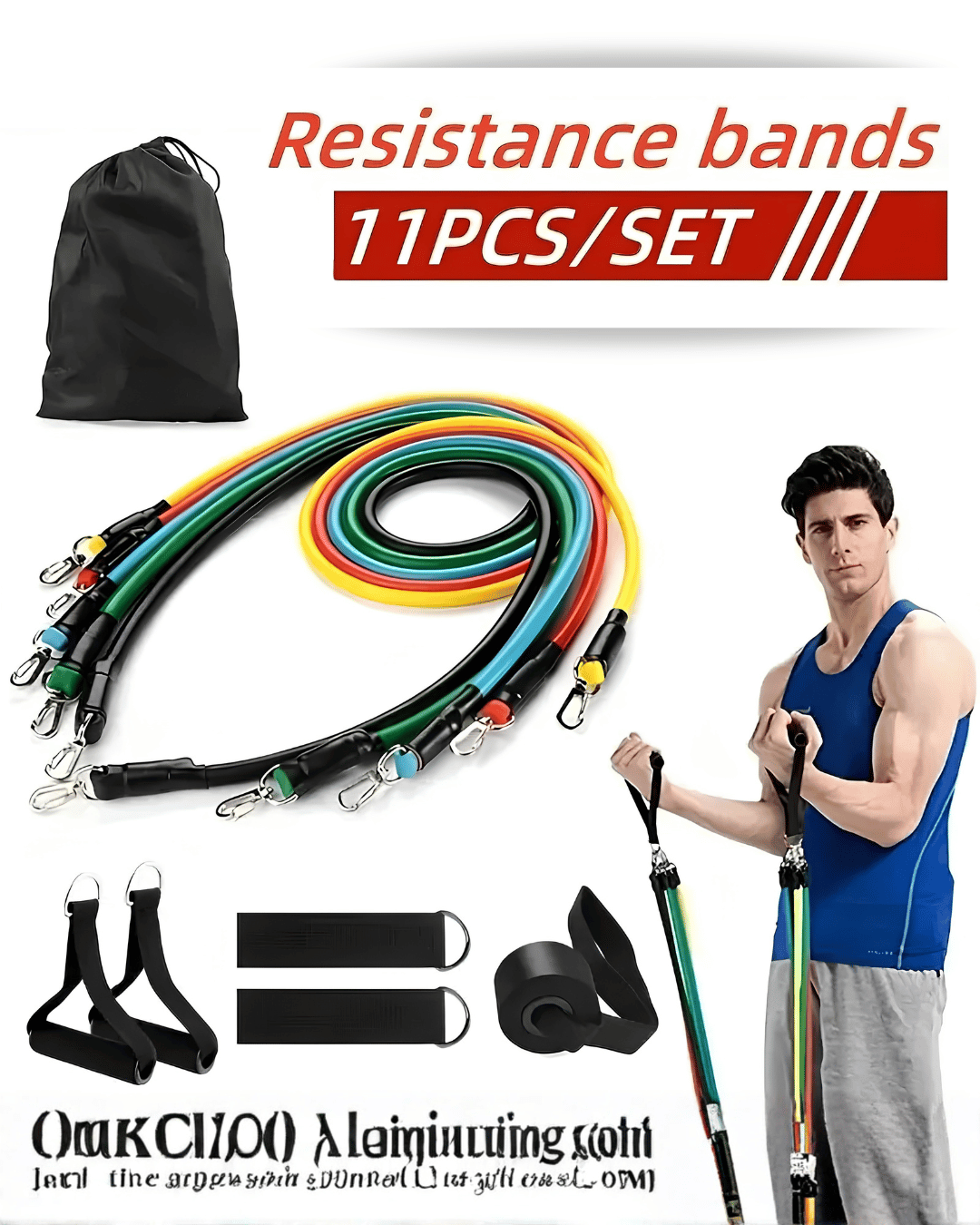 Home Gym (11 Pcs) Resistance Bands Set - 1 Year Warranty