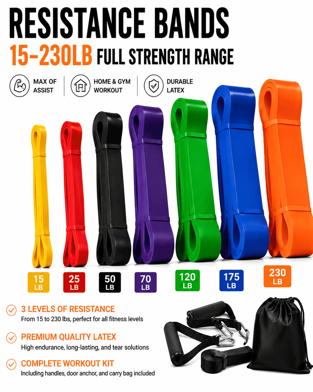 Home Gym (11 Pcs) Resistance Bands Set - 1 Year Warranty