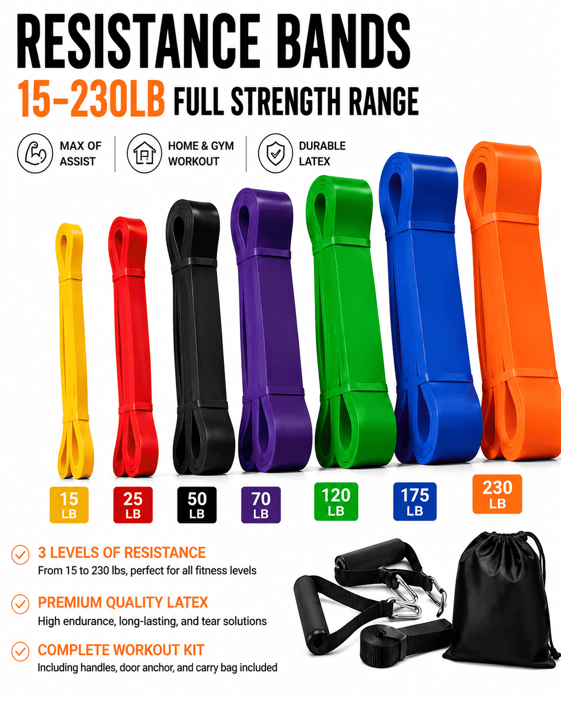 Home Gym (11 Pcs) Resistance Bands Set - 1 Year Warranty