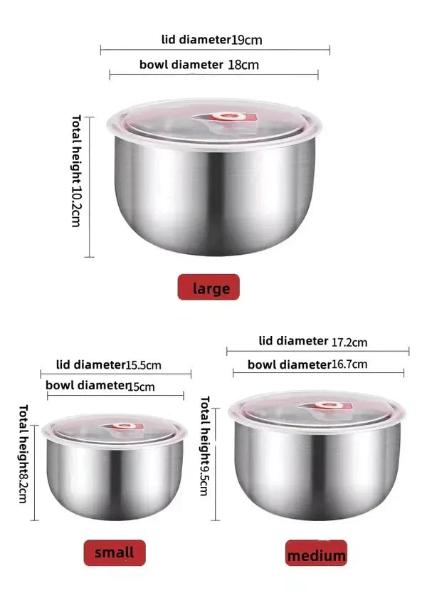 Set Of 3 Steel Fresh Bowl